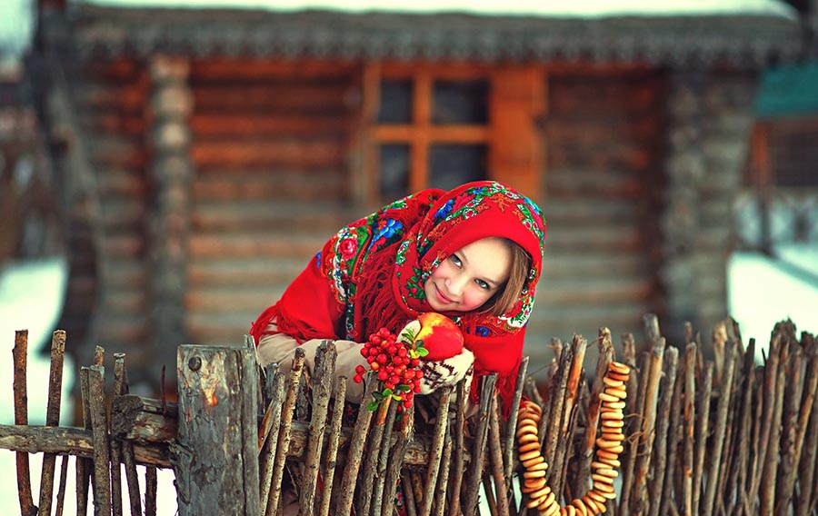 Sexy girl Women in Slavic costumes in Amsterdam
